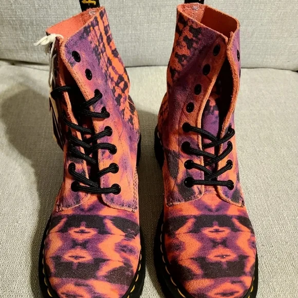 Dr. Doc Martens 1460 Pascal Tie Dye Leather Lace Up Purple Combat Boots Size 7 - Picture 5 of 8